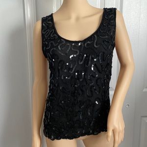 100% Silk Black Sequined & Beaded Halter Top